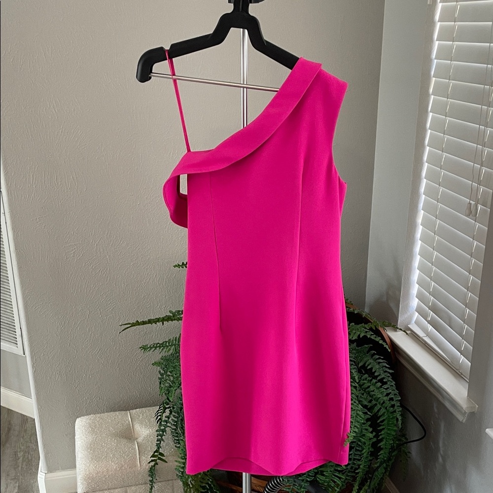 Milly Vibrant Hot Pink One-Shoulder Shift Dress - Picture 5 of 6